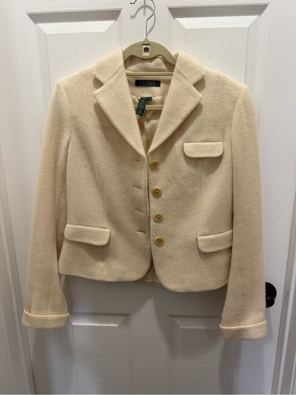 Lauren Ralph Lauren Cream Wool Blend Blazer Jacket Size 8 - Picture 2 of 6